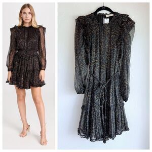 NWT Ulla Johnson Gaelle Printed Silk Chiffon Mini Dress in Peridot Size 6